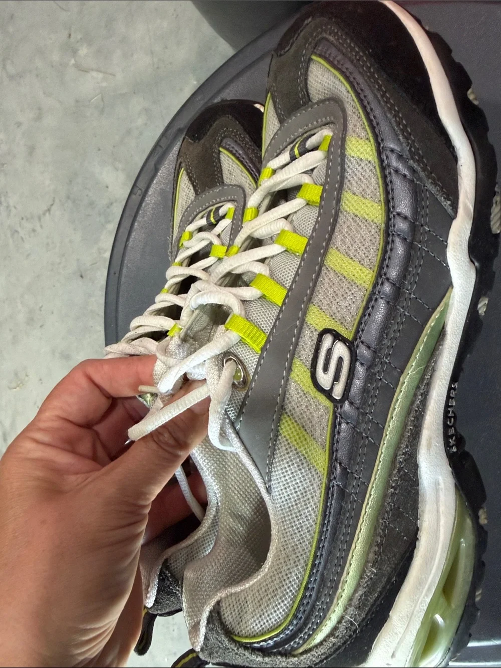 Skechers Gray and Neon Green Mesh Athletic Sneakers
